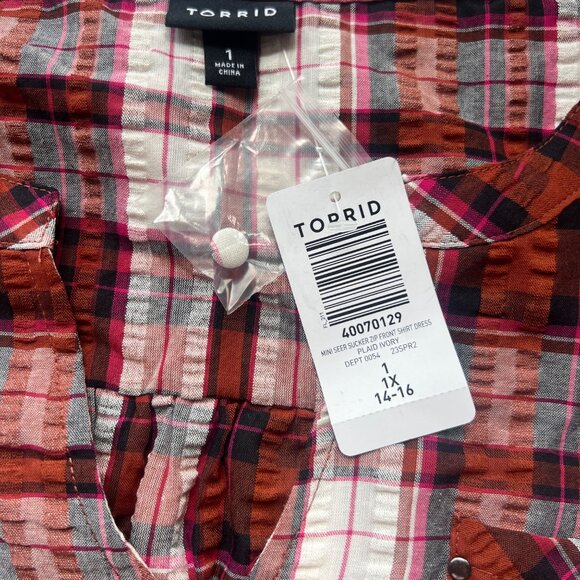 Torrid Plaid Seersucker Zip-Front Drawstring Waist Dress Womens Size 1/1X NWT - Picture 7 of 10